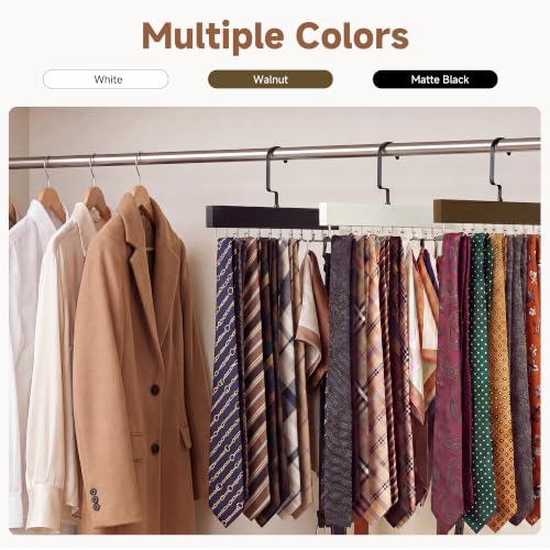 StorageWorks Tie Hanger with 20 Swivel Hooks, 2 Pack Wooden Hanger, Black | Sturdy Black Tie Wooden Hanger with 180° Swivel Hooks, Space Saver Rack for Ties, Belts, Scarves in Closet - color: Black