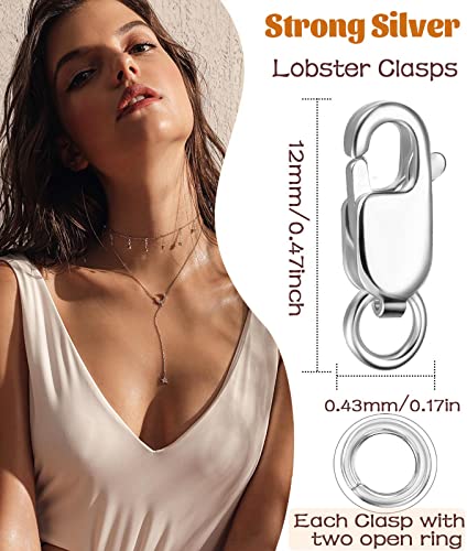 Kcctoo Silver Lobster Claw Clasp with Closed Jump Rings 14K Gold Necklace Clasps and Closures for Jewelry Making, Made in Italy 12mm(0.47inch) (Silver 12pcs) - color: Silver 12pcs