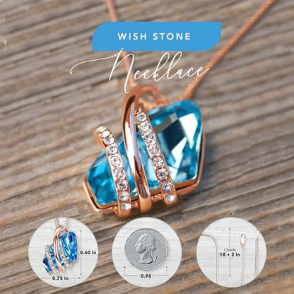 Leafael Wish Stone Pendant Necklace with Birthstone Crystal, 18K Rose Gold Plated/Silvertone, 18" + 2" - color: 103-March December-Aquamarine Blue-Rose Gold Plated