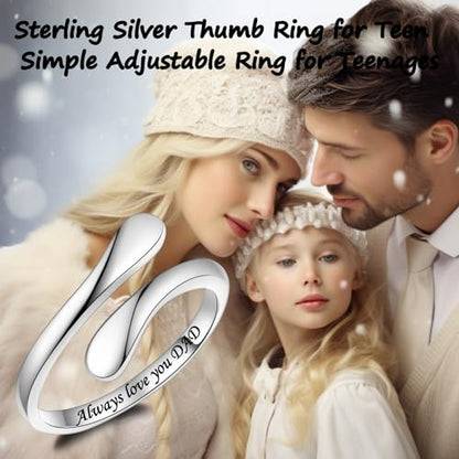 Fookduoduo 925 Sterling Silver Ring Inspirational Jewelry adjustable Wrap Open Rings for Women - style: Always Love You Dad