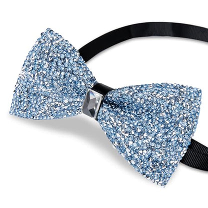 DiBanGu Mens Rhinestone Bow Tie with Ring and Lapel Pin Set | Adjustable Strap,Pre-tied Style,3PCS,Sequin Diamond Bowties，Solid/Mix Color,Shiny Accessory,for Party Prom Banquet Wedding - color: Dusty Blue