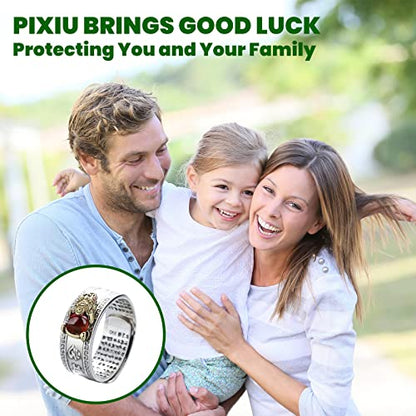HETICA Feng Shui Pixiu Mantra Amulet Lucky Adjustable Ring | Buddhist Good Luck Mantra, Double Protection, Wealth Love Health, Vintage, Jewelry Gift