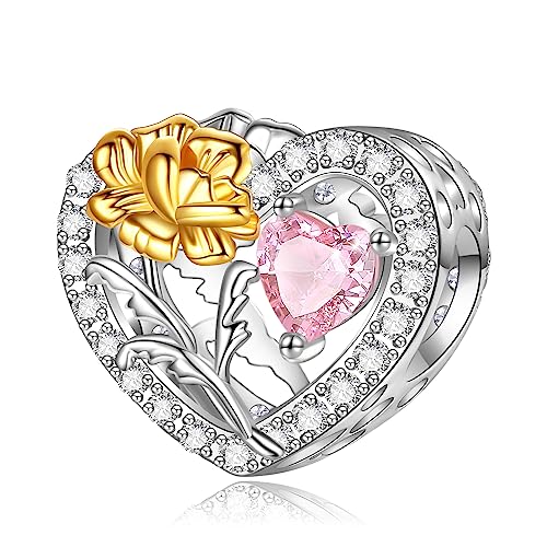 Birth Flower Birthstone Charm for Pandora Charms Bracelets Necklace 925 Sterling Silver Heart Love Charm Birthday Mother's Day Christmas Jewelry Gifts - color: 10-October