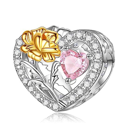 Birth Flower Birthstone Charm for Pandora Charms Bracelets Necklace 925 Sterling Silver Heart Love Charm Birthday Mother's Day Christmas Jewelry Gifts - color: 10-October