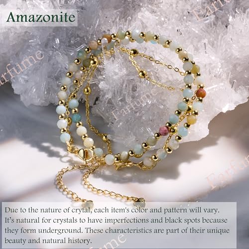 Farfume Crystal Beaded Bracelets for Women 4mm Natural Stone Jewelry Gifts | Natural Beads Gemstone,Handmade,Helper Tool,Yoga Protection,Hypoallergenic,Durability Wear - color: Amazonite-Calming