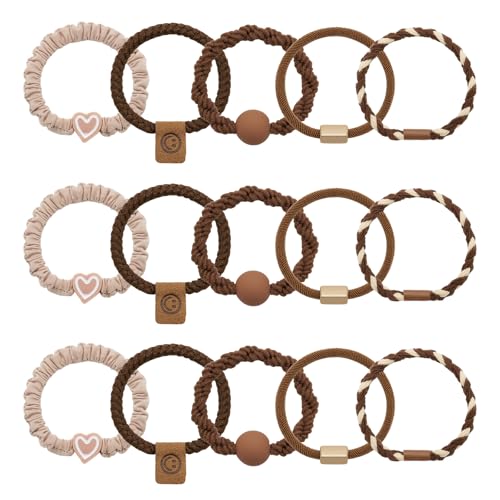 QIUTIMIY 15 Pcs No Damage Hair Ties Thick Hair Elastic Rubber Bands Hair Accessories Scrunchies Seamless for Women - color: Style 22