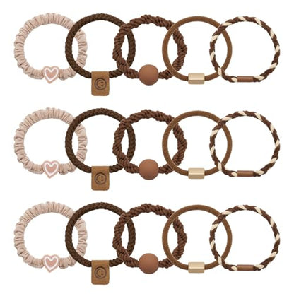 QIUTIMIY 15 Pcs No Damage Hair Ties Thick Hair Elastic Rubber Bands Hair Accessories Scrunchies Seamless for Women - color: Style 22