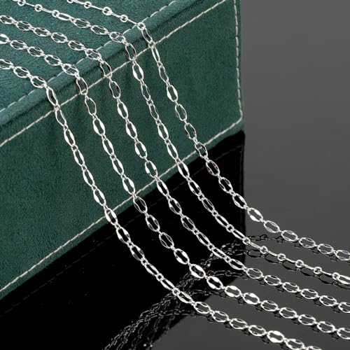 UMAOKANG 16.4 Feet Brass Chain for Jewelry Making Silver Plated Lip Chains Bulk Women Necklace Bracelet DIY Jewelry Supplies - color: Silver Lip