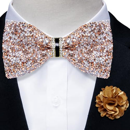 DiBanGu Mens Rhinestone Bow Tie with Ring and Lapel Pin Set | Adjustable Strap,Pre-tied Style,3PCS,Sequin Diamond Bowties，Solid/Mix Color,Shiny Accessory,for Party Prom Banquet Wedding - color: Silver and Gold