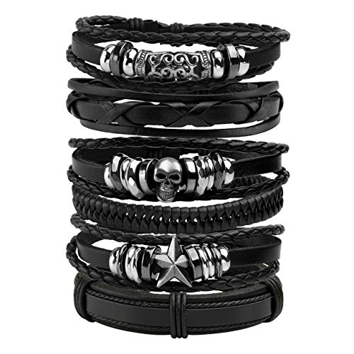 6-12PCS Braided Faux Leather Bracelet Punk Cuff Wrap Bracelets for Men Women Adjustable - color: C:6pcs