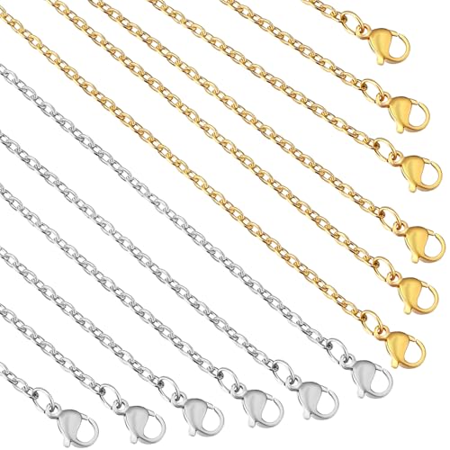 Topacket 24 Pack Necklace Chains Bulk,Gold and Silver Stainless Steel DIY Cable Link Chains for Jewelry Making 22 Inches - color: Gold and Silver, size: 22inches