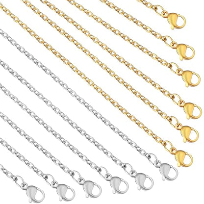Topacket 24 Pack Necklace Chains Bulk,Gold and Silver Stainless Steel DIY Cable Link Chains for Jewelry Making 22 Inches - color: Gold and Silver, size: 22inches