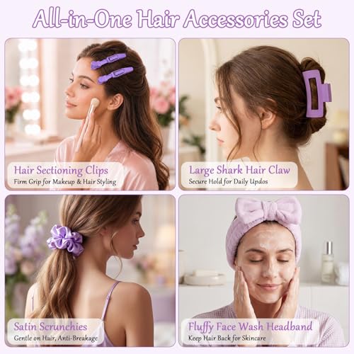 20 Pcs Gift Basket for Women Hair Care Pack Includes Self Care Beauty Set Hair brush Set for Women, Mom Friend Sister Wife Grandma Girlfriend Daughter(Purple) - color: Purple