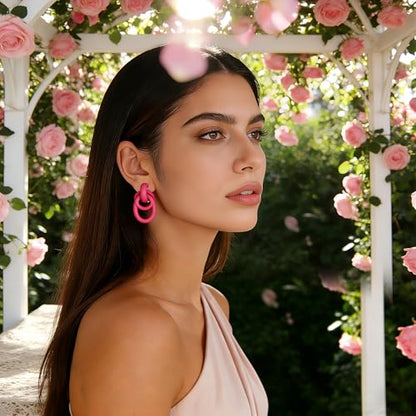 Gold Geometric Clip On Earrings for Women Chunky Gold Knot Link Clip Earrings Trendy Jewelry - color: Pink