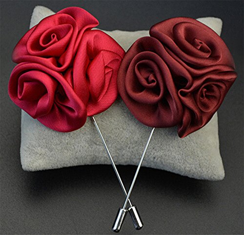 Gentleman's Essentials Premium Handmade Flower Lapel Pin Boutonniere - color: Candy Red [Bouquet]