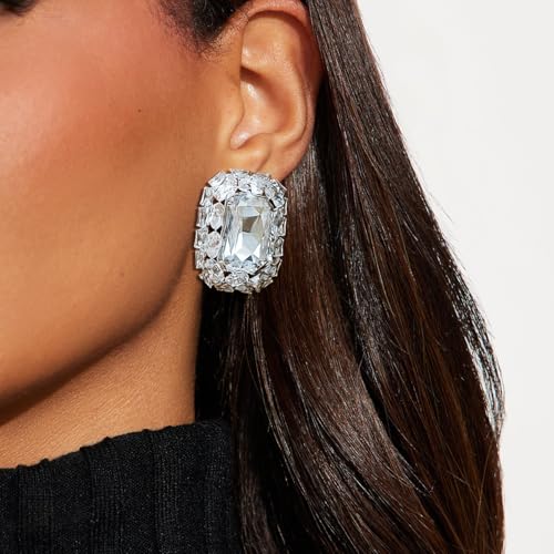 Silver Earrings for Women - Sparkly Crystal Clip On Earrings Statement Rhinestone Wedding Earring for Non Pierced Trendy Formal Prom Jewelry Gift - color: Silver 3