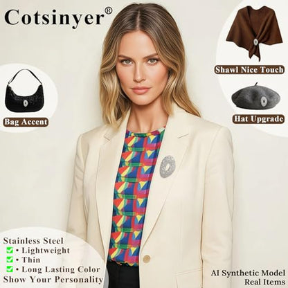 Stainless Steel Brooch Pin for Women & Men,Lapel Pin | Minimalist Statement Elegant Geometric, Sweaters Coat Suit Shawl Collar Shirt Coat Jacket Hat Dress Swim, Velvet Bag & Box - style: Hammered-Silver
