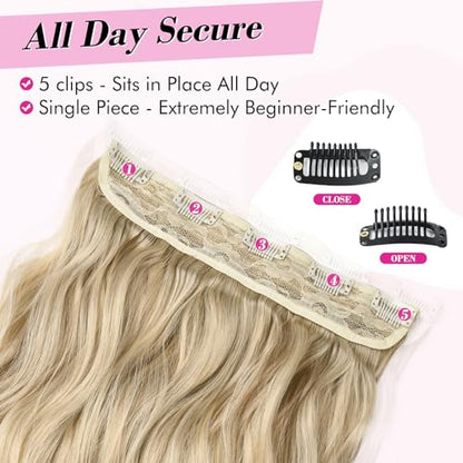 REECHO Clip in Hair Extensions, 20” One Piece Hair Extension Clip in Wefts Long Thick Beach Wavy Natural Soft Synthetic Hairpieces for Women, Dark Ash Blonde - color: Dark Ash Blonde - Wavy, size: 20 Inch (Pack of 1)