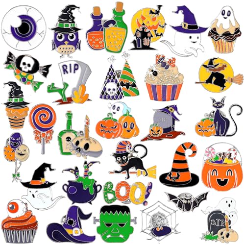 30/60 Pcs Cute Enamel Pins Bulk Plant Flower Animal Halloween Gothic Fall Pumpkin Cartoon Lapel Pin Brooches Jewelry Gift for Backpack Clothes Hats Accessories - style: Ghost