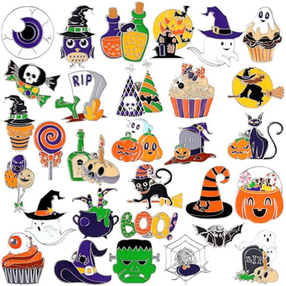 30/60 Pcs Cute Enamel Pins Bulk Plant Flower Animal Halloween Gothic Fall Pumpkin Cartoon Lapel Pin Brooches Jewelry Gift for Backpack Clothes Hats Accessories - style: Ghost