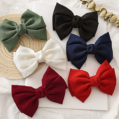 Hair Bow Clips, Stocking Stuffers for Women - French Hair Bows Barrette Hair Accessories for Adults Women Girl and Ladies - Ideal Gift for Birthday,Daily Wear and Holiday Present (6pcs)