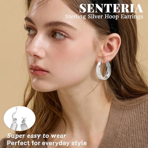 Senteria 12mm Wide Thick Sterling Silver Hoop Earrings Hypoallergenic | 14K Real Gold Plated Hoops Large Earring Lightweight Chunky Hoops Earring for Women Gift for Birthday Christmas 25/30/40/50MM - color: Silver-50mm