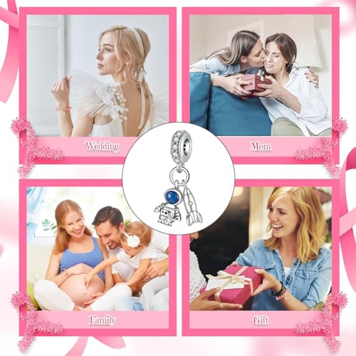 Charm for Bracelets and Necklaces, Heart Animals 925 Sterling Silver Bead Celestial Sun Moon Star Charms Jewelry Gift for Women Girls - color: Rocket Astronaut Charms