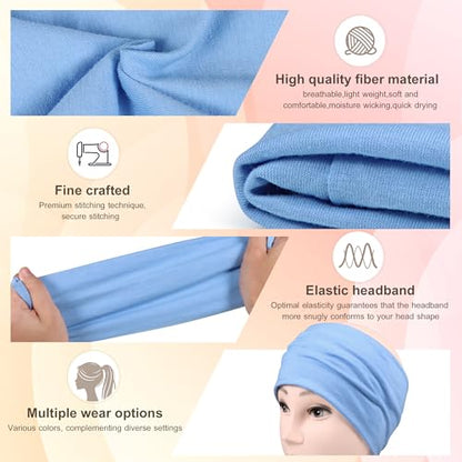 DiyJibb Headbands for Women, 7PCS Wide Cloth Hair Bands for Workout, Yoga, Skincare & Daily Wear, Soft & Stretchy - color: Black, white, navy blue, blue, light grey, dark pink, light pink