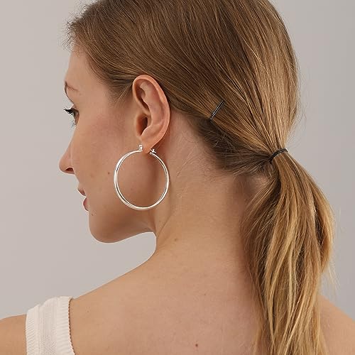 4mm Thick Gold Chunky Earrings Steling Silver Post Hoops Earrings For Women Hollow Tube Hoops Earrings Thick Gold Hoop Earrings Hypoallergenic Lightweight Gold Hoop Large Earrings 20/30/40/50/60MM - color: Silver,40mm