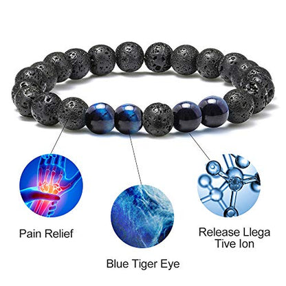 M MOOHAM Mens Bracelet - Beaded Natural Stone 8mm Tiger Eye Matte Agate Lava Rock Bracelets for Men Teen Boys Grandpa Dad Birthday Gifts Jewelry - style: Lava Rock Blue Tiger Eye Bracelets