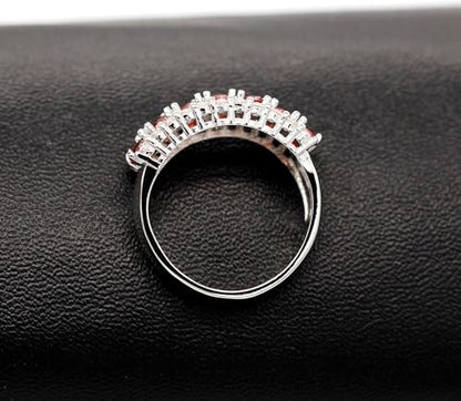 Uloveido Beautiful Women's 7 Stones Wedding Band Oval Cubic Zirconia Engagement Anniversary Rings J501 - color: Platinum-Red