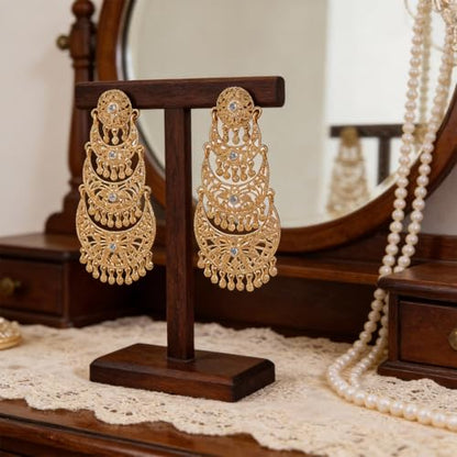 Bohemian Gold Long Tassel Dangle Drop Earrings, Beaded Chandelier Earrings for Women Extra Long Earring Party Wedding Wear Holiday Jewelry Accessories Gifts