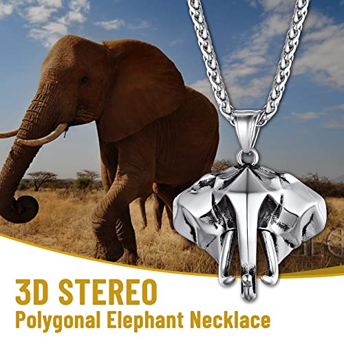GOLDCHIC JEWELRY Africa Map Necklace for Men, Stainless Steel African Tribal/Egyptian Eye of Horus/I LOVE AFRICA/Elephant Map Hiphop Jewelry Unisex with 22'+2'Adjustable Chain - color: 3D Elephant - Stainless Steel, style: No Customization