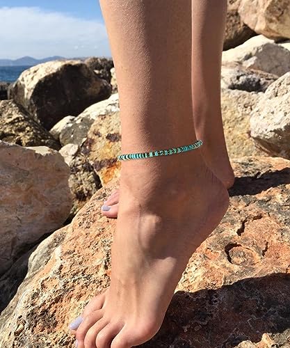 XIJIN Natural Stone Beaded Anklets for Women Handmade Beach Boho Turquoise Beads Ankle Bracelet Jewelry Gift for Her - color: B