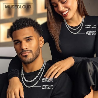 Gold Cuban Link Chain for Men Mens Stainless Steel Miami Curb Chains Necklace 5/8/10/12/14mm Thick Real Gold/Silver/Black Plated Diamond Cut Non-Tarnish Jewelry Trendy Gifts 16-30 Inch with Gift Box - color: 5mm Width - Stainless Steel, size: 30 in (76 cm