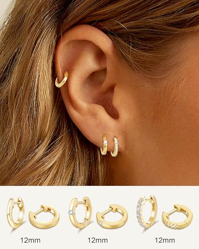 Tassel Chain Small Gold Hoop Dangle Earring For Women Huggie Earring Heart Star CZ 14K Gold Plated Fashion Jewelry Graduation Gift for Her Mothers Day Gifts for Mom - color: Gold-12mm 3pair