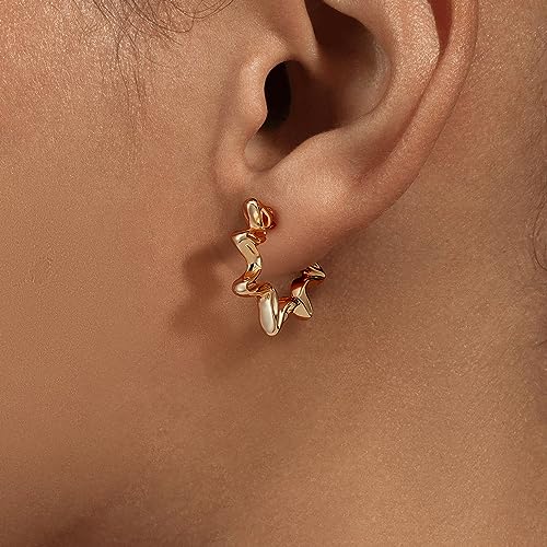 DREMMY STUDIOS Gold Dainty Huggie Hoop Earrings 18K Gold Plated Exquisite Open Tassel Dangle Charm Drop Sleeper Geometric Cross Coin Star Heart White CZ Simple Hypoallergenic Earrings for Women - color: Star-Hoop