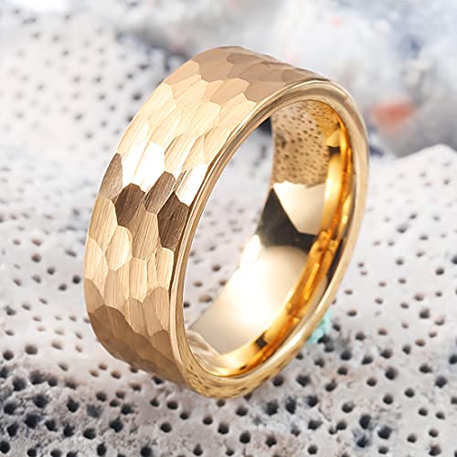 King Will Hammered 8mm Silver Tungsten Ring Hammer Men Wedding Band Comfort Fit - color: A-gold