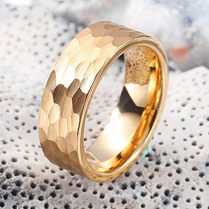 King Will Hammered 8mm Silver Tungsten Ring Hammer Men Wedding Band Comfort Fit - color: A-gold