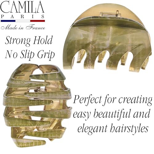 Camila Paris CP3628 French Octopus Hair Clip, 2.5" Small Claw Clips for Thick Hair, Girl Octopus Claw Clip for Women, Strong No-Slip Grip, Wide Jaw Clips for Women, Made in France - color: Green 2.5"