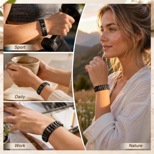 MOINSPIRE Boho Beaded Bracelets for Women - Adjustable Handmade Wrap Bracelet with Tube Natural Stone Beads, Colorful Beaded Strap Bohemian Jewelry Braided for Birthday Gifts - color: Black