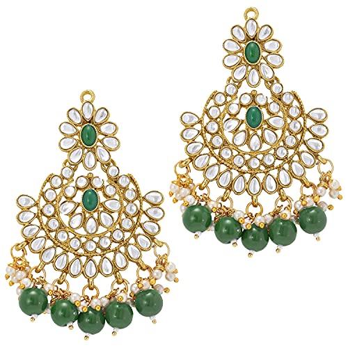 Aheli Faux Pearl Choker Necklace with Earrings Indian Traditional Bollywood Jewelry Set Gift for Women - color: Green