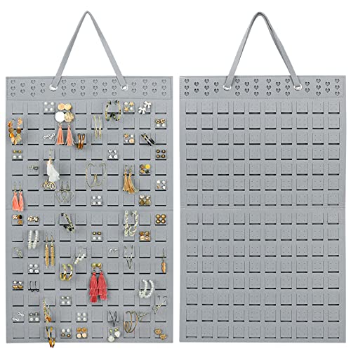 Resovo Hanging Earrings Organizer, Wall Earring Holder with 2 Hooks, Holds Up To 300 Pairs, Compact Design, Soft Material-Silber Grey | 20 Hooks, Holds Up To 300 Pairs, Compact Design, Soft Material, Earring Hanger & Display for Women & Girls - color: Sil