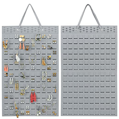 Resovo Hanging Earrings Organizer, Wall Earring Holder with 2 Hooks, Holds Up To 300 Pairs, Compact Design, Soft Material-Silber Grey | 20 Hooks, Holds Up To 300 Pairs, Compact Design, Soft Material, Earring Hanger & Display for Women & Girls - color: Sil