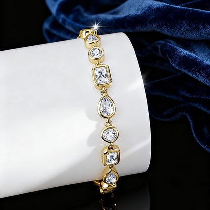 Bracelet for Women, Gold Plated 5A Cubic Zirconia Bracelets Adjustable Teardrop Square Triplet April Birthstone Jewelry - color: triplet-gold plated
