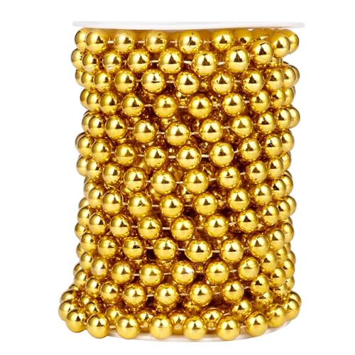 33FT Gold Beads Garland 10mm Faux Pearl Beads String Bulk for DIY Craft | 11Yards Gold Beads Strings Roll Spool for Christmas Tree Wedding Party Decoration - color: Gold Color, size: 10MM