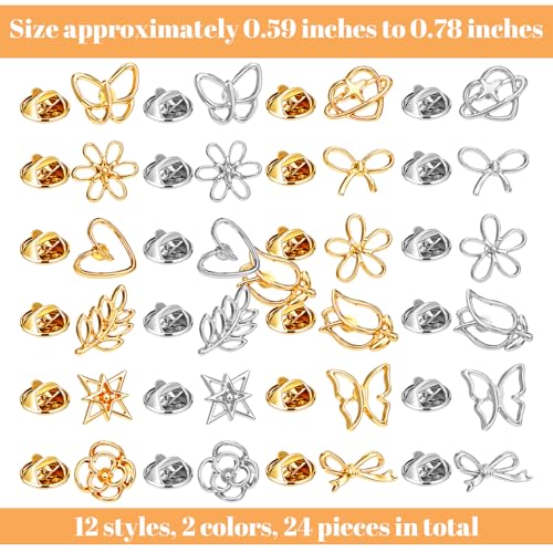 24PCS Women Shirt Brooch Pins, 12 Design Dainty Lapel Pins | Flower Brooches Pin Cover Up Safety Lapel Pin for Shirt Hat Cardigan Sweater Tie Tacks Clothing Decoration Accessories