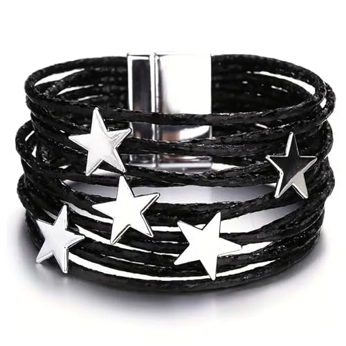 Fesciory Leather Wrap Bracelets for Women, Boho Western Layered Jewelry | Layered leather cuff bracelets, Easy on and off, Boho western style, Daily wear, Gift for women - color: Black 5