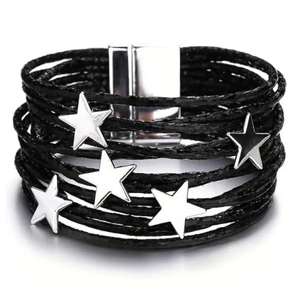 Fesciory Leather Wrap Bracelets for Women, Boho Western Layered Jewelry | Layered leather cuff bracelets, Easy on and off, Boho western style, Daily wear, Gift for women - color: Black 5