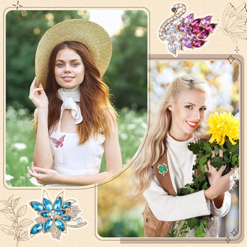 Sasylvia 16 Pcs Women Brooch Set Rhinestone Vintage Animal Insect Plant Pins Brooches Bulk for Christmas Women Girls Gifts - style: Beautiful